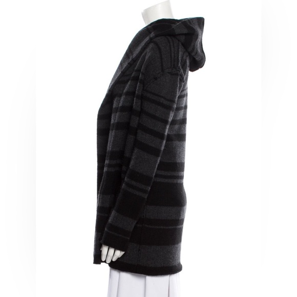 VINCE Striped Black Gray Open Cardigan Sweater Cashmere Wool Size XS S Oversized - Picture 2 of 10